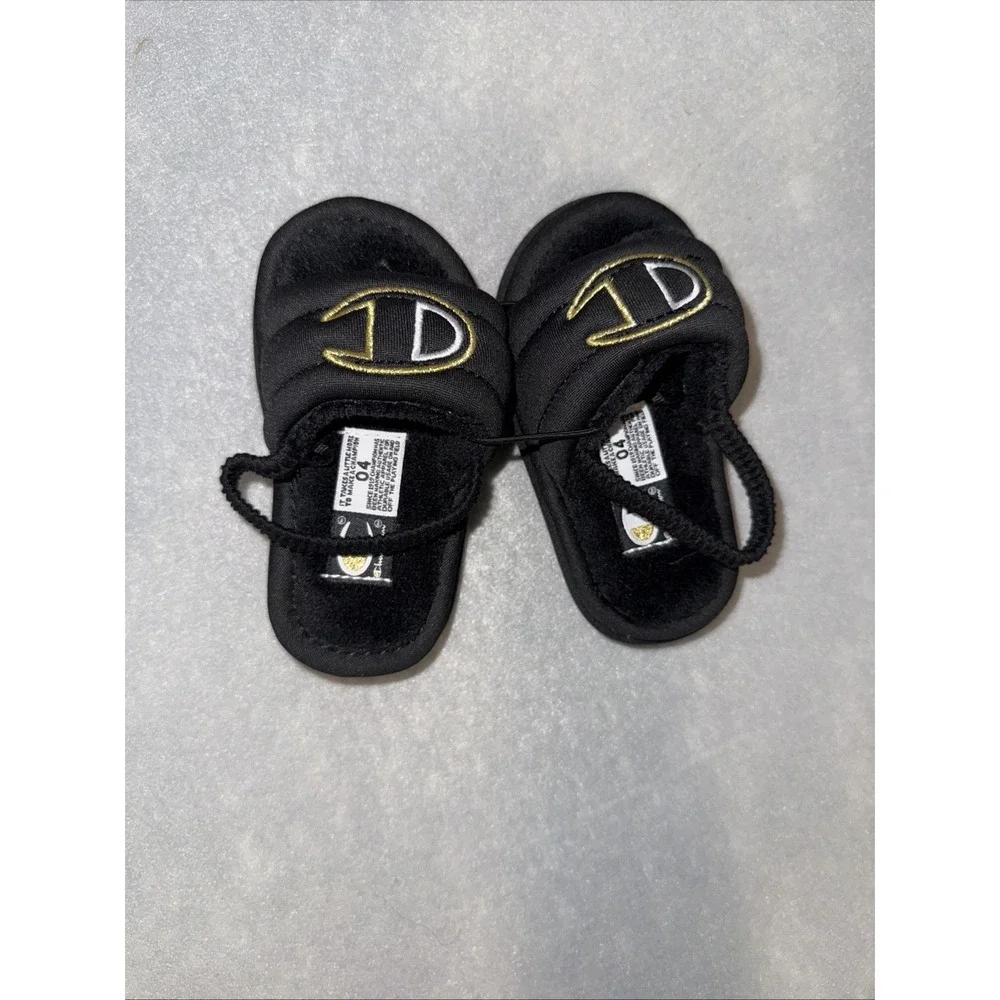 Champion Plush Core Slides Black White Gold CPS10477T‎ Toddler NWOB Size 04